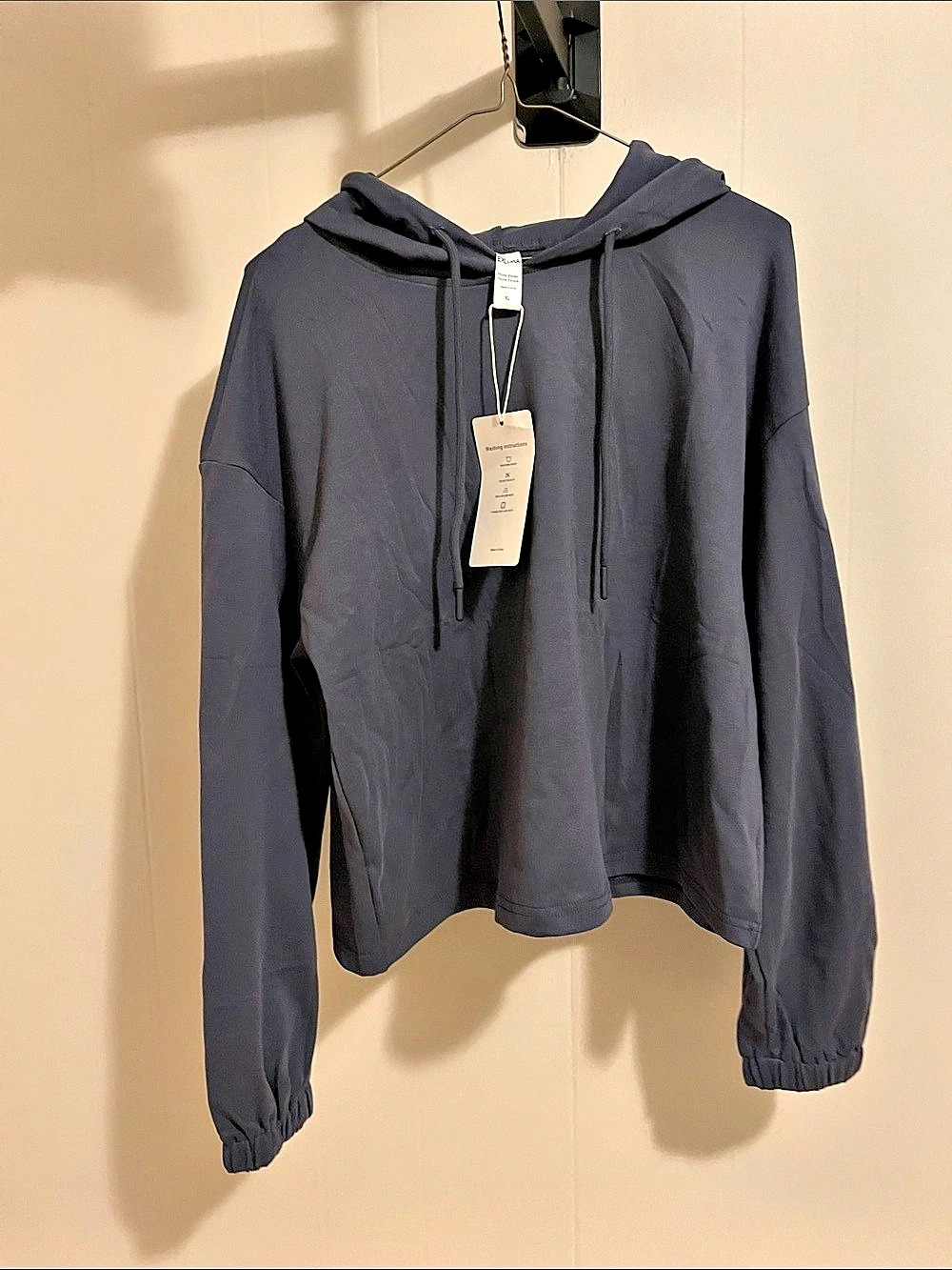 EXLURA Cropped Hooded Pullover in Blue NWT